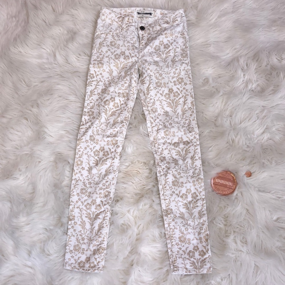 White Jeans with Gold Floral Print